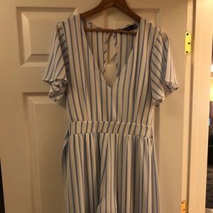 Striped romper with outer skirt